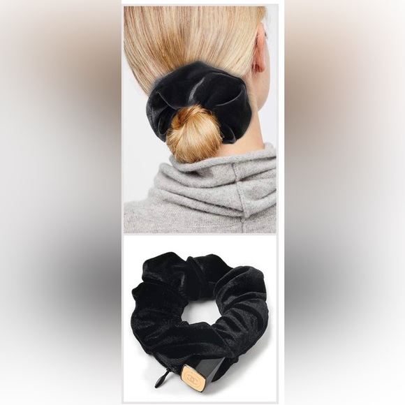 Velvet Scrunchie With Hidden Pocket Zipper Hair Tie + Plastic Yellow Headband - Picture 7 of 7